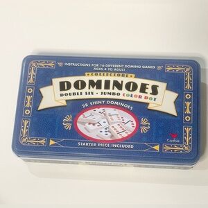Cardinal Collectors Dominoes Double Six Jumbo Color Dot 28 Dominoes & Tin 1998